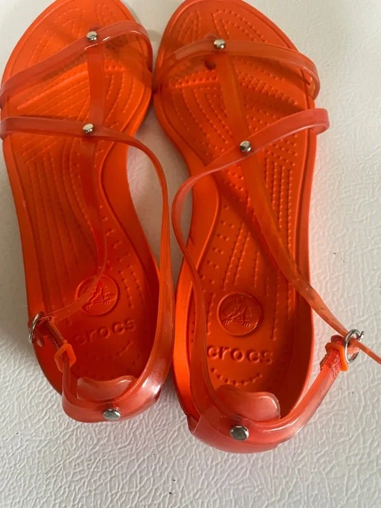 CROCS Women's Orange Flat Sandals. Good Condition. Size 8. - Picture 4 of 11